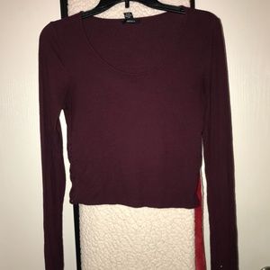 Maroon Crop Long Sleeved Tee
